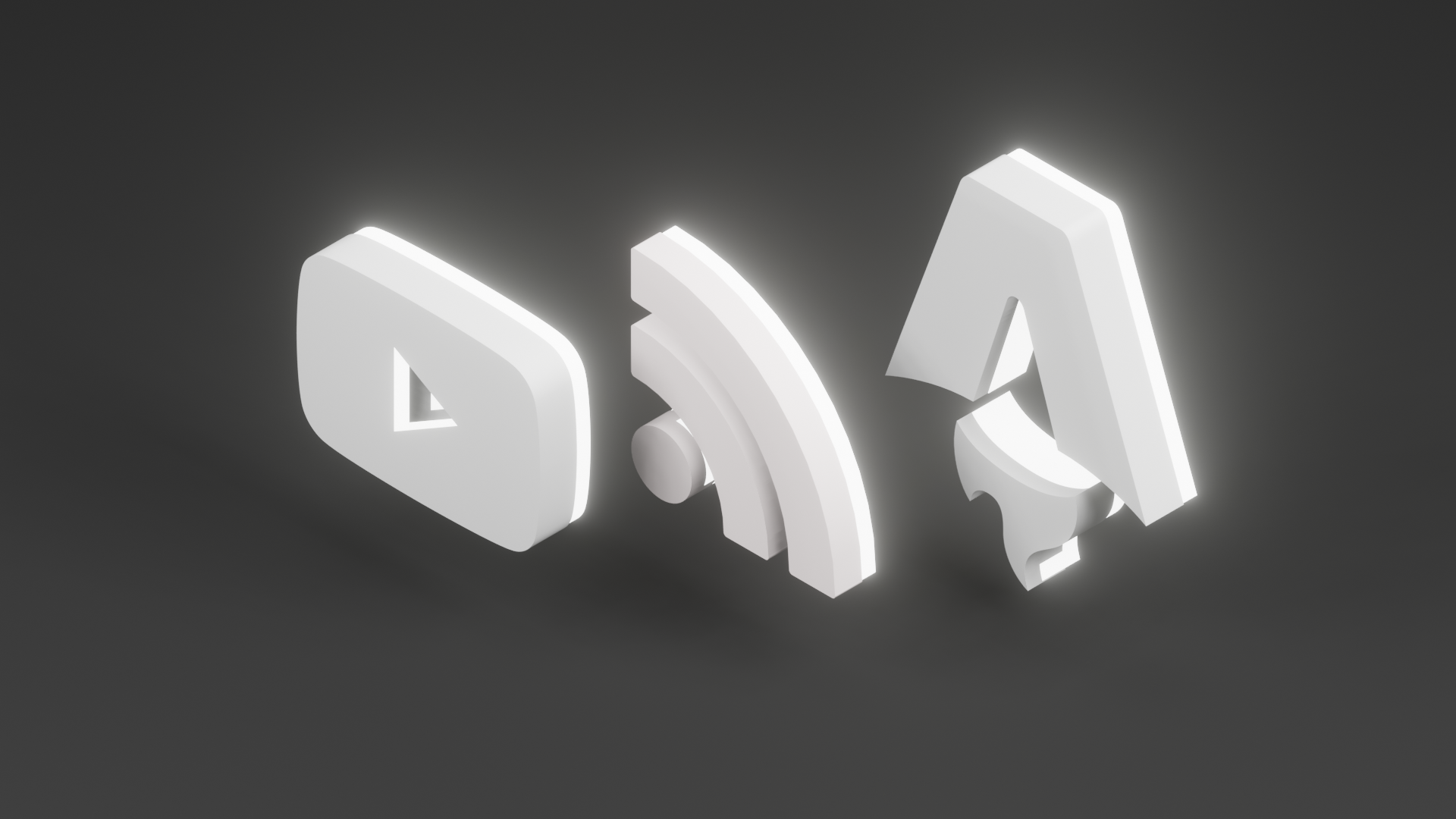 A low poly rendering of the RSS, YouTube, and Astro logos.