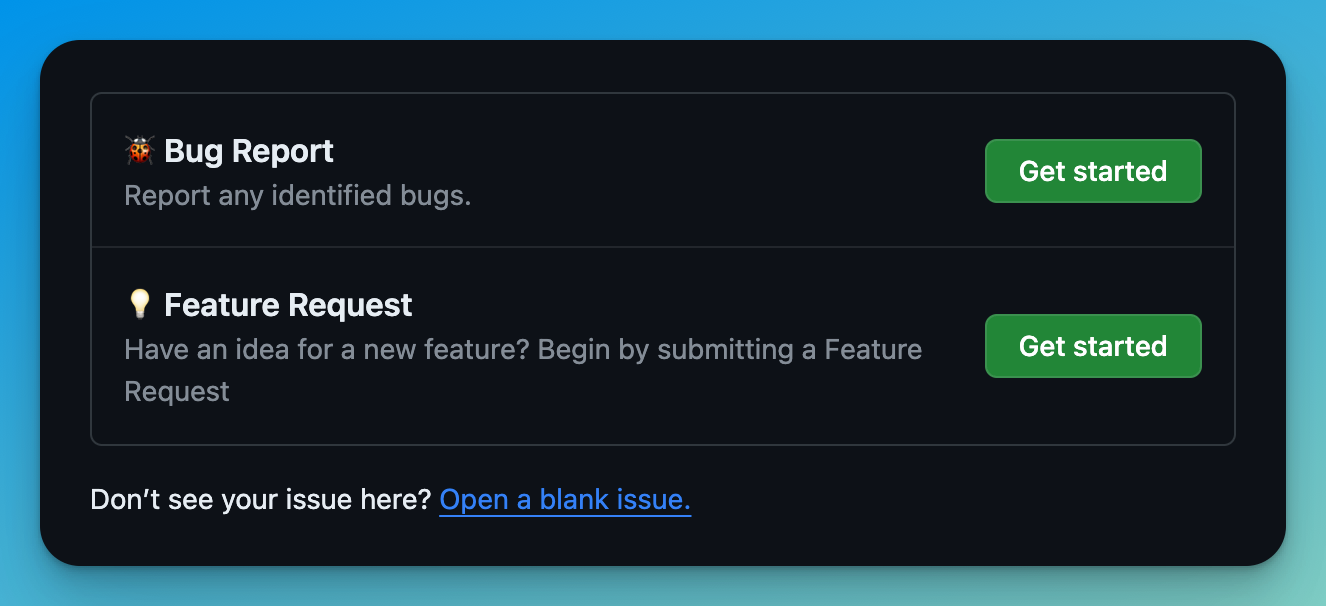 Github new issue window