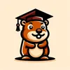 A character of similar design to the Go Gopher mascot, wearing a graduation cap