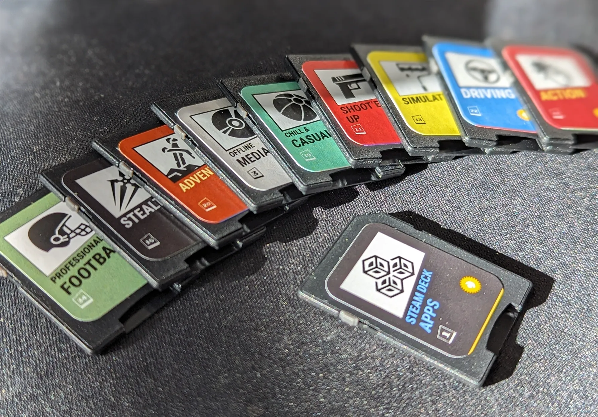 A stack of sd cards with labels